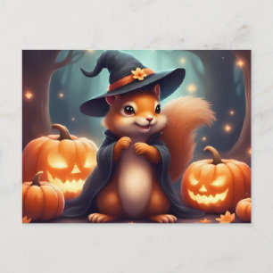 Halloween Squirrel and Jack O'Lantern  Holiday Postcard