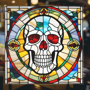 Halloween Stained Glass Mosaic Skull Colourful Window Cling