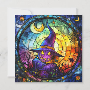 Halloween Stained Glass Steampunk Greeting Card