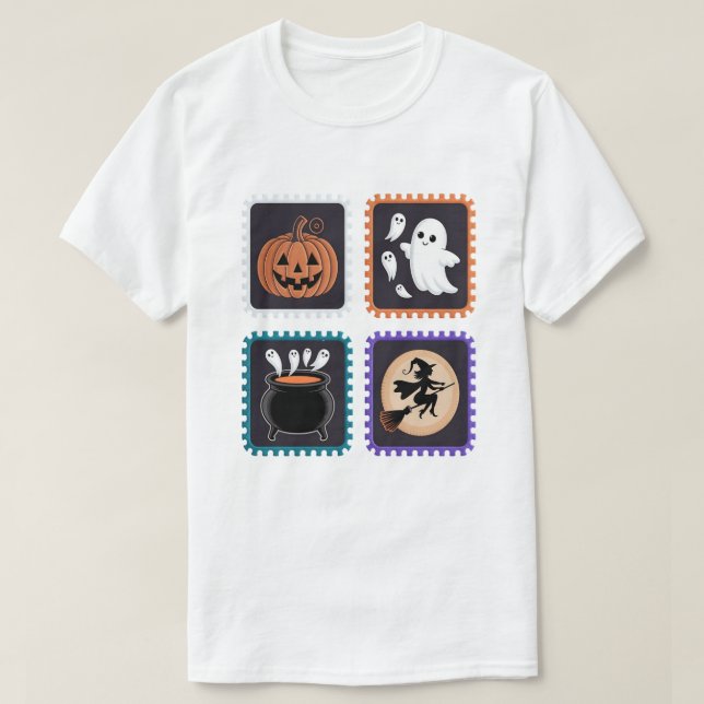 Halloween Stamp Embroidery Design – Pumpkin, Ghost T-Shirt (Design Front)