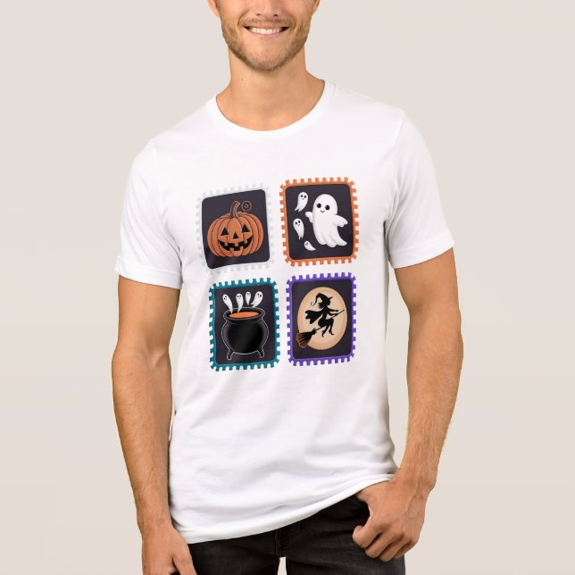 Halloween Stamp Embroidery Design – Pumpkin, Ghost Tri-Blend Shirt (Front)