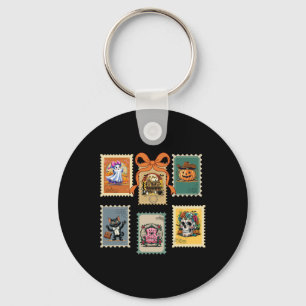 Halloween Stamps Haunted Pumpkin House Chair Skele Keychain