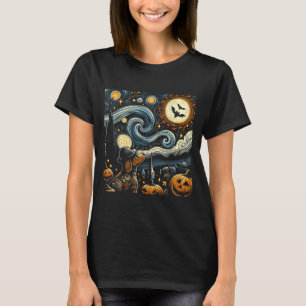 Halloween Starry Art Night Sky Art Dog Pumpkins T-Shirt