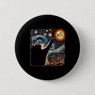 Halloween Starry Night Black Cat Comma La Kamala 2 Inch Round Button