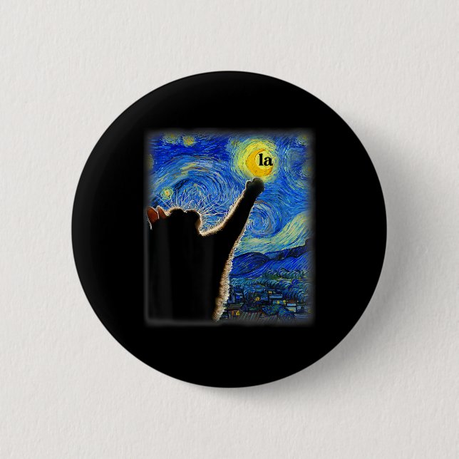 Halloween Starry Night Black Cat Comma La Kamala  2 Inch Round Button (Front)