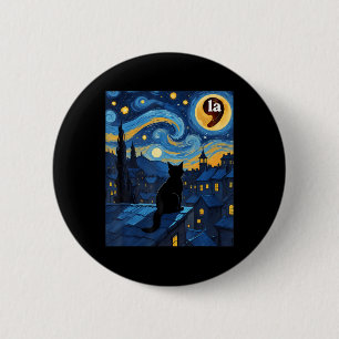 Halloween Starry Night Black Cat Comma La Kamala H 2 Inch Round Button