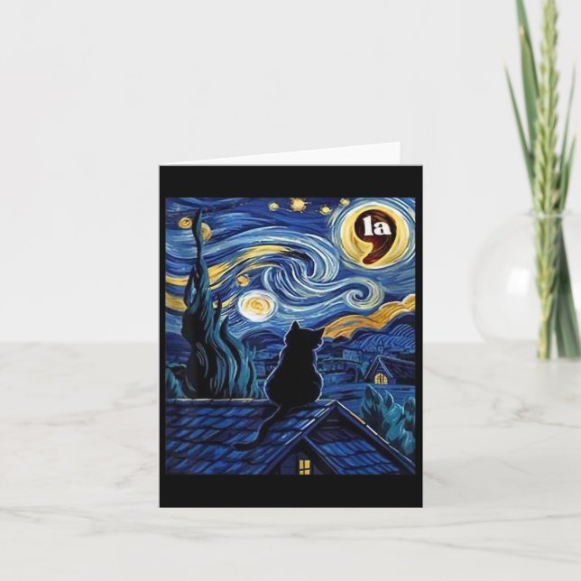 Halloween Starry Night Black Cat Comma La Kamala H Card (Front)