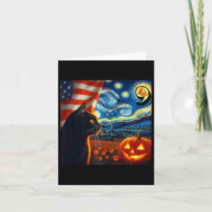 Halloween Starry Night Black Cat Comma La Kamala H Card