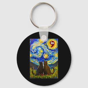 Halloween Starry Night Black Cat Comma La Kamala H Keychain