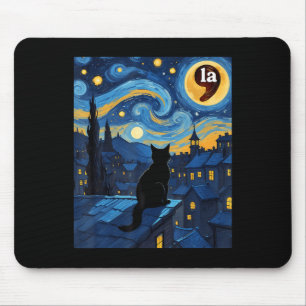 Halloween Starry Night Black Cat Comma La Kamala H Mouse Pad