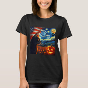 Halloween Starry Night Black Cat Comma La Kamala H T-Shirt