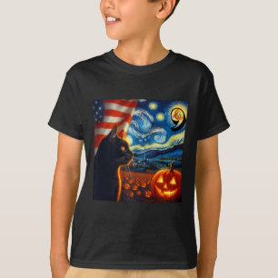 Halloween Starry Night Black Cat Comma La Kamala H T-Shirt