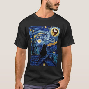 Halloween Starry Night Black Cat Comma La Kamala H T-Shirt