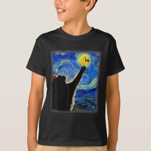 Halloween Starry Night Black Cat Comma La Kamala  T-Shirt