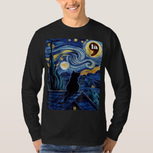 Halloween Starry Night Black Cat Comma La Kamala T-Shirt