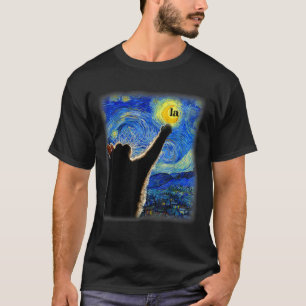 Halloween Starry Night Black Cat Comma La Kamala  T-Shirt