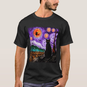 Halloween Starry Night Black Cat Kitten Spooky T-Shirt