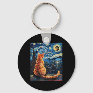 Halloween Starry Night Cat Comma La Kamala Harris Keychain