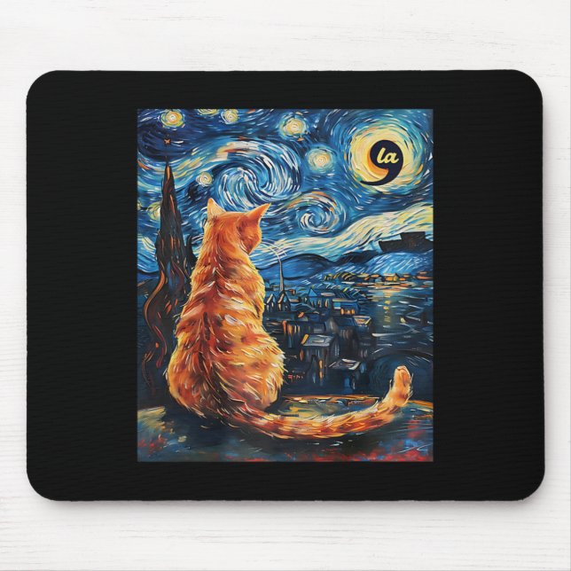 Halloween Starry Night Cat Comma La Kamala Harris  Mouse Pad (Front)