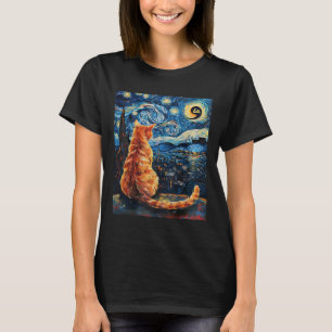 Halloween Starry Night Cat Comma La Kamala Harris T-Shirt
