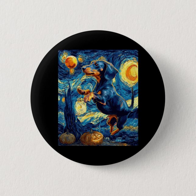 Halloween Starry Night Puppy Dachshund 2 Inch Round Button (Front)
