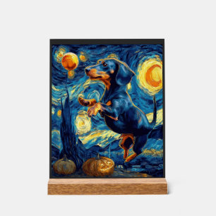 Halloween Starry Night Puppy Dachshund Acrylic Sign