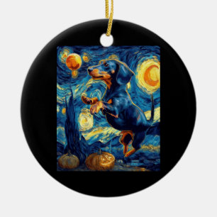 Halloween Starry Night Puppy Dachshund Ceramic Ornament