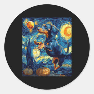 Halloween Starry Night Puppy Dachshund Classic Round Sticker