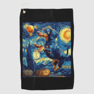 Halloween Starry Night Puppy Dachshund Golf Towel