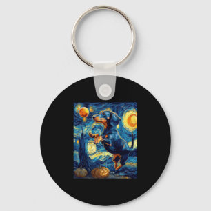 Halloween Starry Night Puppy Dachshund Keychain