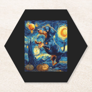 Halloween Starry Night Puppy Dachshund Paper Coaster