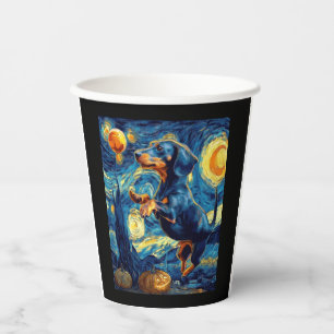 Halloween Starry Night Puppy Dachshund Paper Cups
