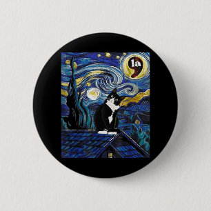 Halloween Starry Night Tuxedo Cat Comma La Kamala 2 Inch Round Button