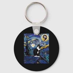 Halloween Starry Night Tuxedo Cat Comma La Kamala Keychain