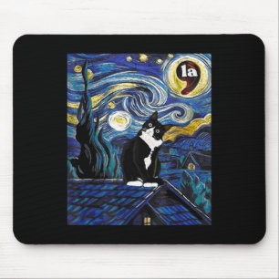 Halloween Starry Night Tuxedo Cat Comma La Kamala Mouse Pad