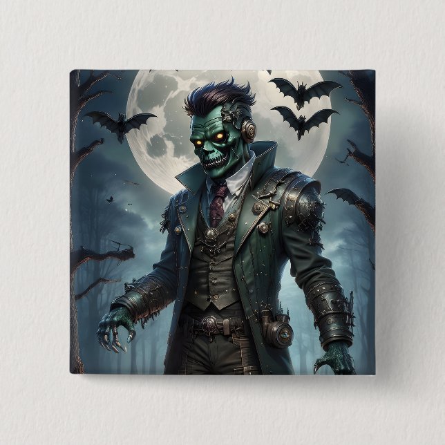 Halloween Steampunk Frankenstein's Monster 2 Inch Square Button (Front)