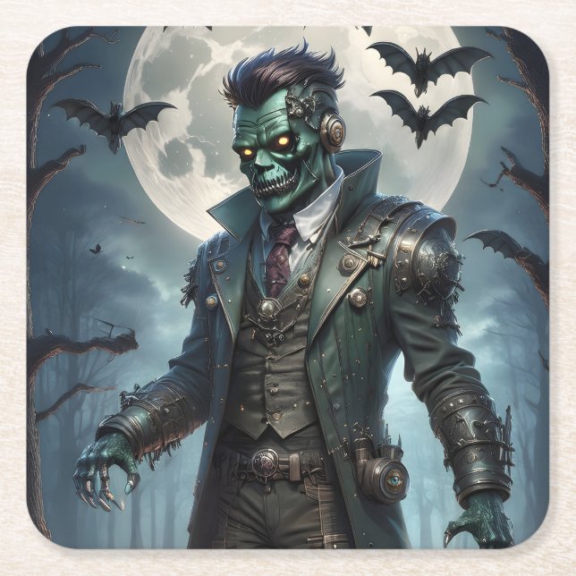 Halloween Steampunk Frankenstein's Monster Square Paper Coaster (Front)