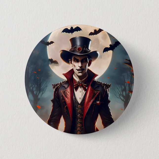Halloween Steampunk Gothic Zombie Vampire 2 Inch Round Button (Front)