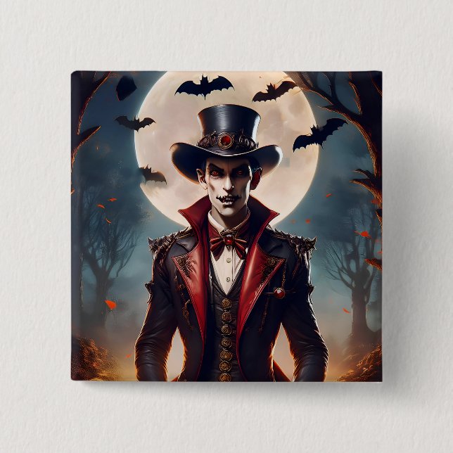 Halloween Steampunk Gothic Zombie Vampire 2 Inch Square Button (Front)