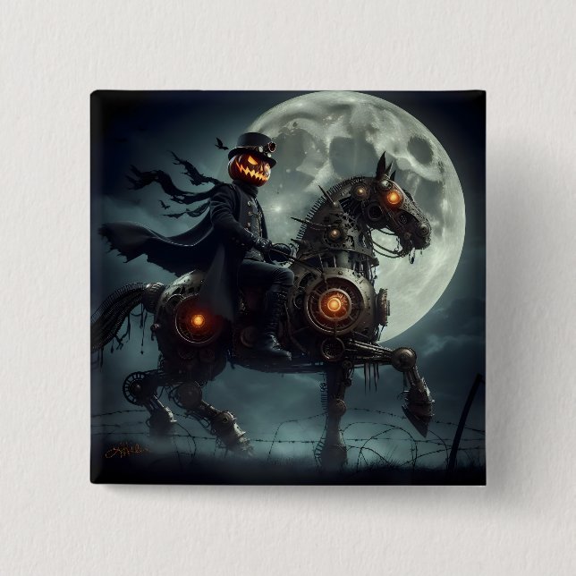 Halloween Steampunk Headless Horseman 2 Inch Square Button (Front)