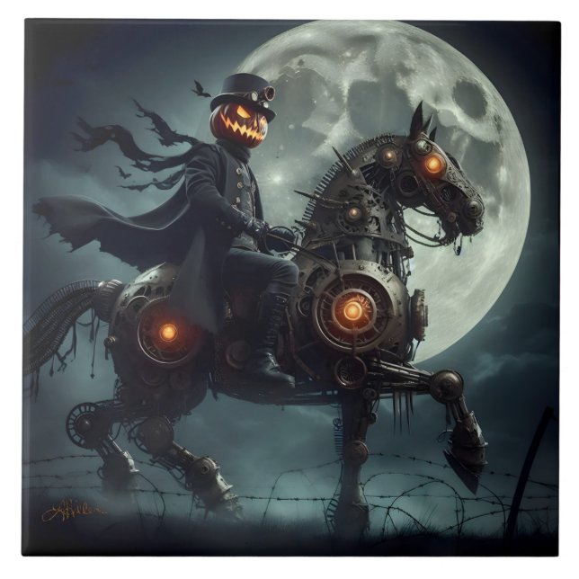 Halloween Steampunk Headless Horseman Tile (Front)