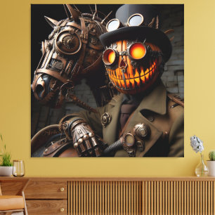 Halloween Steampunk Jack-O-Lantern Horseman Canvas Print