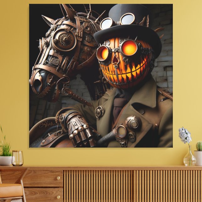 Halloween Steampunk Jack-O-Lantern Horseman Canvas Print (Insitu(LivingRoom))