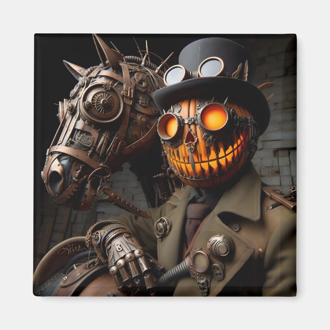 Halloween Steampunk Jack-O-Lantern Horseman Magnet (Front)