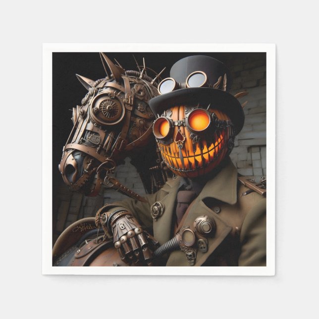 Halloween Steampunk Jack-O-Lantern Horseman Napkin (Front)