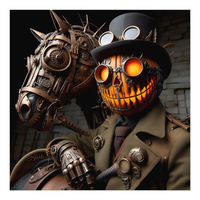 Halloween Steampunk Jack-O-Lantern Horseman Photo Print (Front)