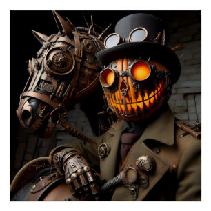 Halloween Steampunk Jack-O-Lantern Horseman Poster