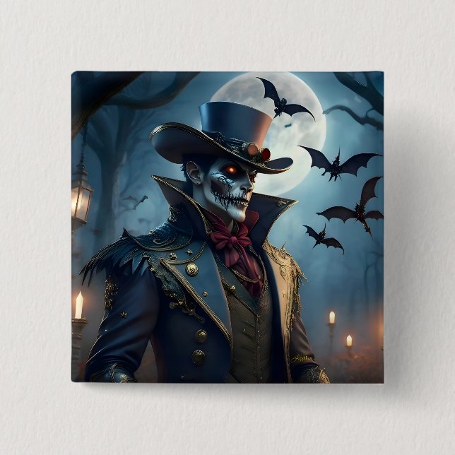 Halloween Steampunk Southern Gentleman Zombie 2 Inch Square Button (Front)