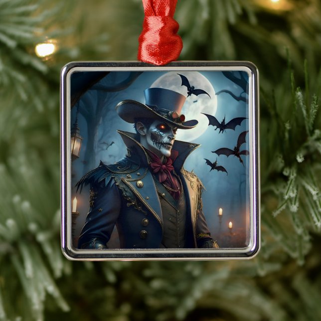 Halloween Steampunk Southern Gentleman Zombie Metal Ornament (Tree)