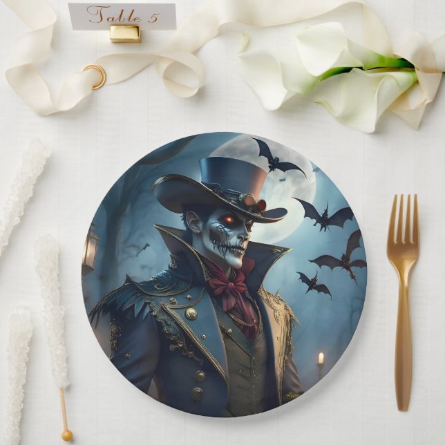 Halloween Steampunk Southern Gentleman Zombie Paper Plate (Wedding)